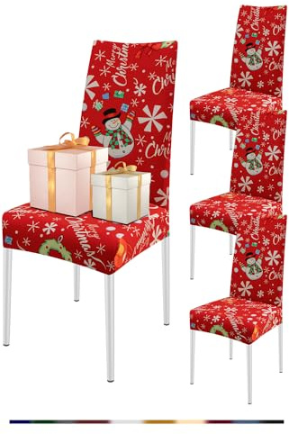 FIGOOO Stuhlhussen Weihnachten 4er Set Stretch Stuhlhussen für Esszimmerstühle Elastisch Moderne Universal Xmas Stuhlbezug für Weihnachtstag Party Festlich(Schneeflocken,4er Set)