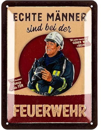LANOLU Retro Blechschild Feuerwehr - Echte Männer - Feuerwehrmann Geschenke für Männer, Geschenkideen für Männer, Feuerwehr Deko Schild - Metallschild mit Spruch in 15x20cm