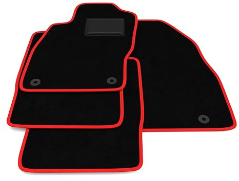 Fußmatten kompatibel mit Opel Corsa D 2006-2014, roter Rand, maßgeschneiderte Automatten Set, Velours, Autoteppich