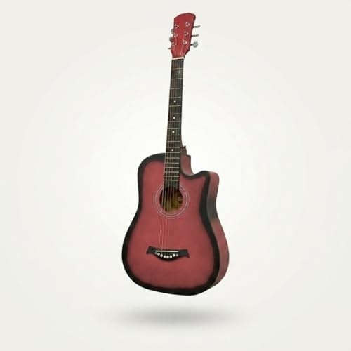 38 Inch Full Size Acoustic Guitar Classical Cutaway Design Hardwood Finish & Steel Strings with Bag (Coffee/Red)