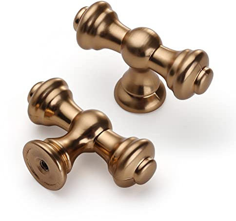 9BUILD 10 Pack Champagne Bronze Drawer Knobs T Bar Cabinet Handles - Zinc Alloy Cupboard Pulls for Kitchen, Dresser, Wardrobe Doors - Single Hole - UK0036
