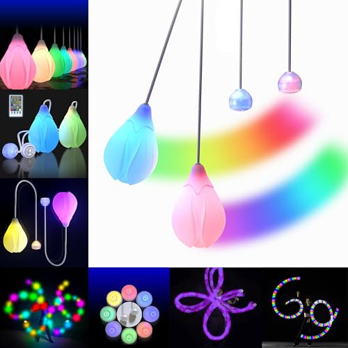 LED Poi Bälle Set für Kinder & Erwachsene - Wiederaufladbare Blumenförmige Leucht Poi Bälle für Profis | LED Pois Kinder Jonglage | Jonglierset & Lightpainting Zubehör | Feuer Poi Kugeln & Leuchtbälle