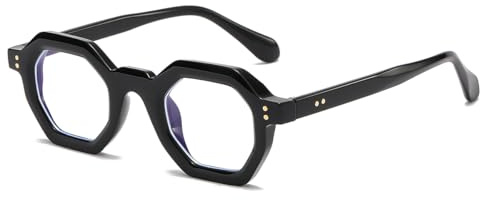 JOVAKIT Retro Octagon Frame Glasses for Women Men Vintage Polygon Non-prescription Clear Lens Eyeglasses (Black)