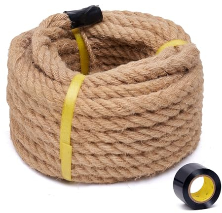 BRETANGME Jute Rope 1/2 Inch 50 Feet, Heavy Duty Rope, Twisted jute for Tug of War, Swing, Crafts, Gardening, Home Decor, Railings, Hammock Use