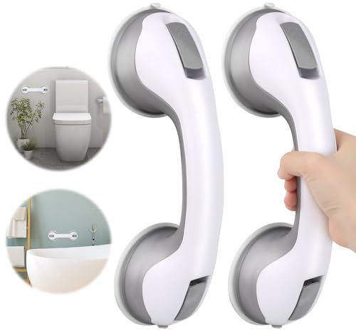 TNOMSNO 2 Stück Dusche Haltegriff mit Saugnapf, Haltegriffe für Senioren Haltegriff Dusche Ohne Bohren, Sauggriff Badewanne, Dusche Haltegriff mit Saugnapf 30CM für Ältere und Behinderte Menschen