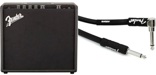 Fender Mustang LT 25, 25W Digital Modeling Guitar Amp, Black, 10 ft Black Instrument Cable