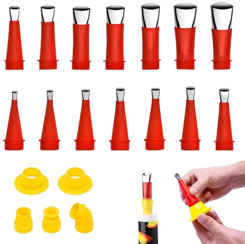 Universal Integrierte Gummidüse Werkzeug Kit, 2024 Neu Verschiedene Größen Kartuschenspitzen Transparent Silikontüllen, Silikon spitzen Kartuschenspitzen (19 Stück (5 Anschlussbuchsen))