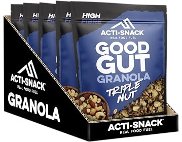 ACTI-SNACK Triple Nut Good Gut Granola - 5 X 380 grams packs - High Protein Cereals Breakfast - All Natural & High Calcium Low Sugar Granola