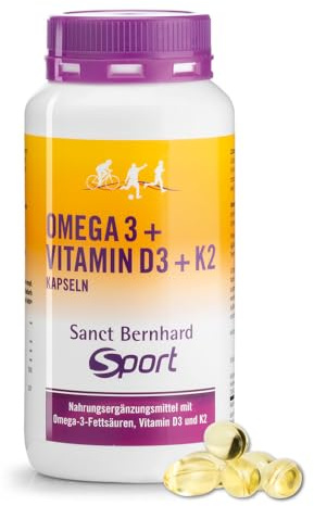 Sanct Bernhard Sport Omega-3+Vitamin-D3+K2-Kapseln | 120 Kapseln | Das perfekte Trio für aktive Menschen! | Deutsche Produktion & laborgeprüft