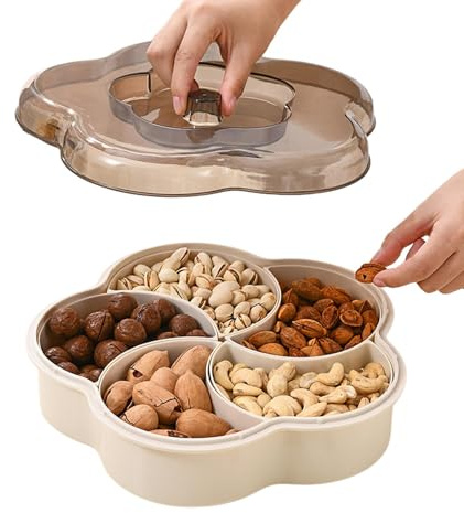 Siuwddee di frutta secca, piatti da portata divisi con coperchio | Organizer per snack diviso a forma di petalo di,Vassoio da portata con 5 griglie per noci, caramelle, frutta, cracker