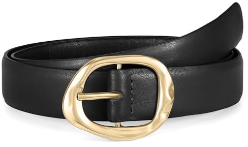 Ledergürtel für Damen Mode Gürtel für Damen für Jeans Hosen Kleid Leder Gürtel mit Gold Schnalle, Schwarz (goldschnalle), S
