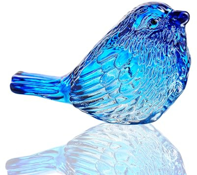 H&D Hyaline & Dora Vogelfiguren aus blauem Glas, Vogelgeschenke für Vogelliebhaber und Frauen, Tierfigur aus Kristallglas, Sammlerstück für die Dekoration des Regals zu Hause | Kristall-Vogel, handgefertigt, blau. Ornament & Sammlerstück für Regal, Vitrine, Wohnzimmer. Für Vogelliebhaber.