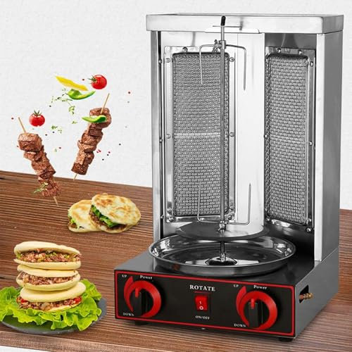 Máquina para hacer shawarma, parrilla para doner kebab, asadores a gas, máquina giratoria para cocinar shawarma de pollo con 2 quemadores, para el hogar, el exterior, el jardín, asador, estufa de ba