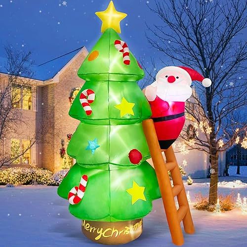 Danxilu 2.1M/7 Fuß Aufblasbarer Weihnachtsbaum mit Weihnachtsmann Integrierte LED, Aufblasbare Weihnachtsdeko Außen für Weihnachtsfeiertage, Draußen, Garten, Rasen, Terrasse, Innen, Aussen
