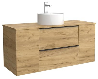 Cygnus Bath Mueble de Baño NABUA Plus 120cm Roble | Lavabo sobre encimera Porcelana Centrado 1P