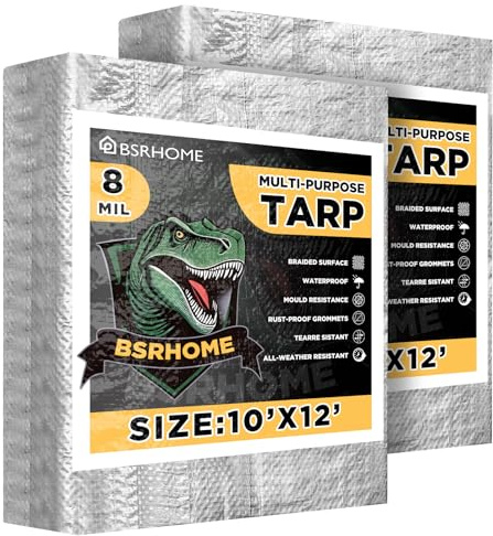 Tarpaulin 3x4m, 2 Pack Tarpaulin Waterproof Heavy Duty, Large Camping Cover Sheet with Metal Grommets, Multipurpose Groundsheet with UV Protection, Weatherproof & Frost-Resistant,8 Mil,Silver