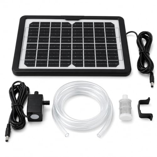 Solar Powered Fountain Pump, 6W 9V Water Pump with Transparent Hose and Filter, Adjustable Panel Bracket 240L/H Flow Rate, for Fish Tank Pond, Aquarium Rockery Fountain, Garden Outdoor Use