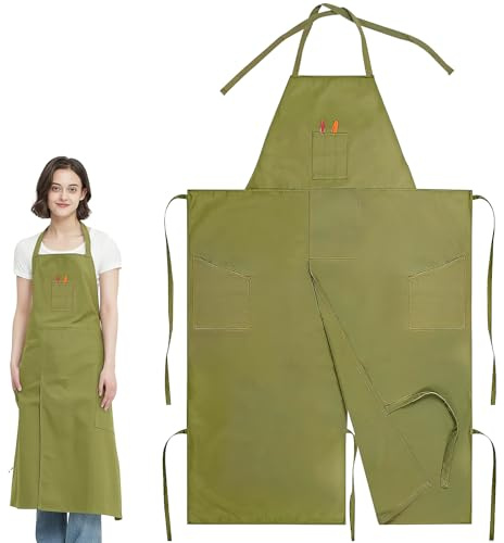 OGMBI Geteilte Töpfer-Schürze, Keramik-Schürze mit 3 Taschen, Armeegrün