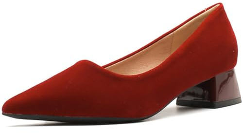 Zapatos De Tacón Clásicos Mujer Tacón De Bloque Punta Afilada Modelo Vestir Cómodos Bajo Calzado De Boda para Oficina Transporte Y Entrevistas Forro Suave,Red(Heel:3cm),36 EU