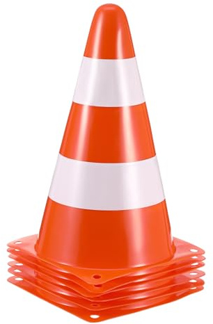 HONITANO Set 6 Coni di Barriera Stradale in Plastica PE Arancione Riflettente 133x133x230mm, Segnaletica per Traffico, Parcheggio e Sicurezza Eventi