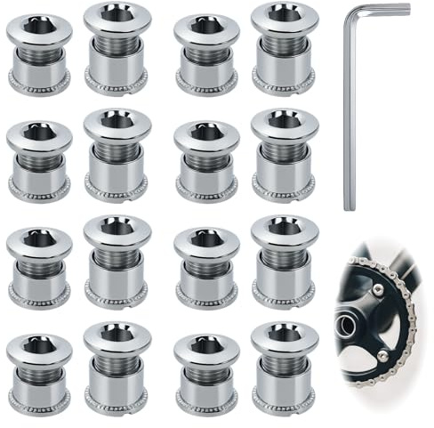 17 pezzi viti per corone con esagono interno, viti per corone singole e doppie, ricambi per MTB e bici da corsa, in acciaio, incl. chiave esagonale M6, durevole, resistente alla corrosione