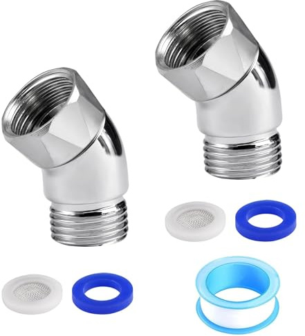 Winkelstück für Handbrause Adapter 1/2, 2 Stück 135°Duschschlauch Adapter, Swivel Shower Head mit Gummidichtung, Duschkopf Verlängerung für Handbrausen und Wandbrausen
