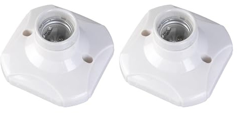Lunpog 2 Pcs E27 Light Bulb Socket Holder, E27 Screw Bulb Holder Square Ceramic Lamp Base 9.5 x 9.5cm for Bulb Halogen LED Lighting DIY Energy Saving Lamps Ceiling Socket, White
