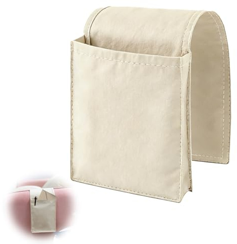 wilcractk Organizer per Braccioli Divano, Borsa Portaoggetti in Cotone per Telecomandi, Riviste e Altri Oggetti, 1 Pezzo, Beige, Ideale per Soggiorno e Divano