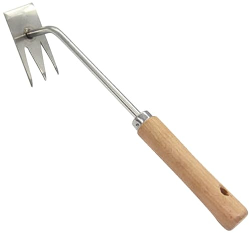 Yardenfun Désherbeur Manuel en Acier Inoxydable Manche en Bois Outil de Jardinage Multifonction Fourche à Pointues pour Désherbage Extraction des Racines Jardin et Potager