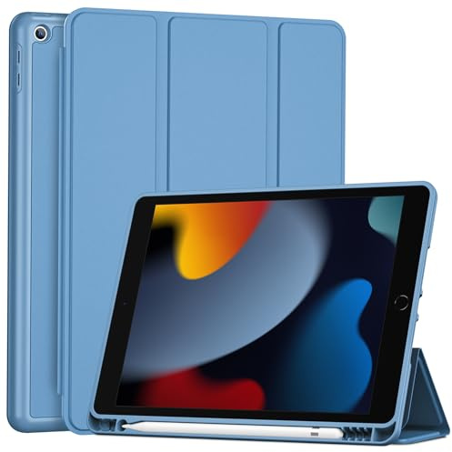 ProCase Funda para iPad 9a 2021 /8a 2020/7a 2019 10.2, Carcasa Protectora Ultrafina con Soporte Integrado, Función Auto-Reposo/Activación y Ranura para Lápiz (iPad 9/8/7 10,2 Pulgadas) -Azul