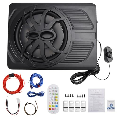 Topteng 10 12V Slim Under Seat Powered Car Subwoofer with 1200W MAX Power, Built-in Amplifier, App Control and Dynamic RGB Light, 4Ω 90dB Hi/Lo Input Bass Speaker Apto para Car Truck SUV MPV