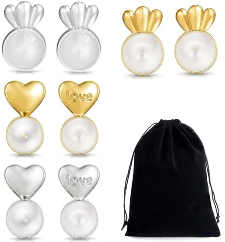 MYZWEL 8 Piezas Tuercas Pendientes Silicona, Cierres de Pendientes en Forma de Corazón y Estilo Creativo, Elevadores de Pendientes para Orejas Caídas, Topes de Seguridad Hipoalergénicos con Bolsa