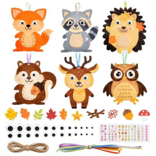 Dawumin 13 Stück Herbst Tier Bastelsets Kinder, Herbst Kreativsets zum Basteln mit Moosgummi Aufklebern, Eule Igel Eichhörnchen Fuchs Koala Hirsch DIY Herbstdeko für Kindergarten, Schule