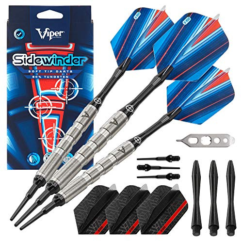 Viper by GLD Products Sidewinder 80% Tungsten Soft Tip Darts, Fine Knurling, 18 Grams,Silver,21-3225-18