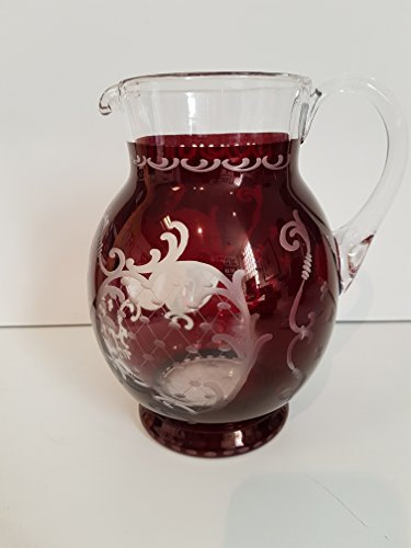 Oberstdorfer Glashütte Vase Antique Pitcher Egermann Glass, Hand cut Bohemian Glass Ruby Red Jug Collectible Height circa 19 cm