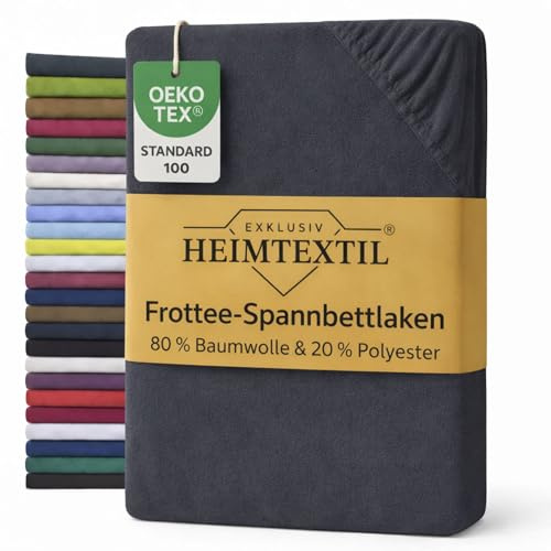 Exklusiv Heimtextil Drap-housse en tissu éponge avec élastique, Coton, anthracite, 140 - 160 x 200 cm