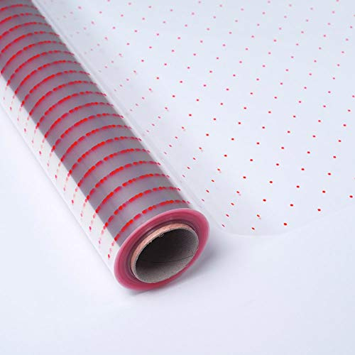 PAKOT - Papel Celofán Transparente con Lunares Rojos – Rollo para Envolver Regalos, Cestas y Ramos – Transparente con Puntos Rojos – 70 Cm x 50 M – Bobina Grande