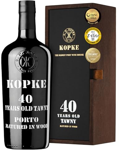 Kopke Porto Tawny 40 Ans – Un Porto Tawny Rouge d’Exception, Vieilli avec Savoir-Faire à partir des Meilleurs Cépages du Douro | Présenté dans un Coffret Cadeau en Bois Raffiné | 0,75L, 20% Vol.