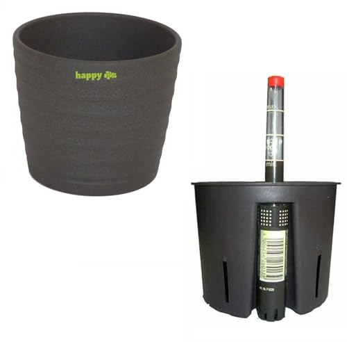 happy nature Set3 3 teilig für Hydrokultur Blumentopf Keramik Maui 13/12 anthrazit Ø 16 cm H 13,5 cm + Kulturtopf + Wasserstandsanzeiger