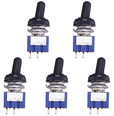 OULII 5 Pezzi Interruttore a Levetta ON-off in Metallo 2 Posizione con Tappo di Copertura Impermeabile Blu