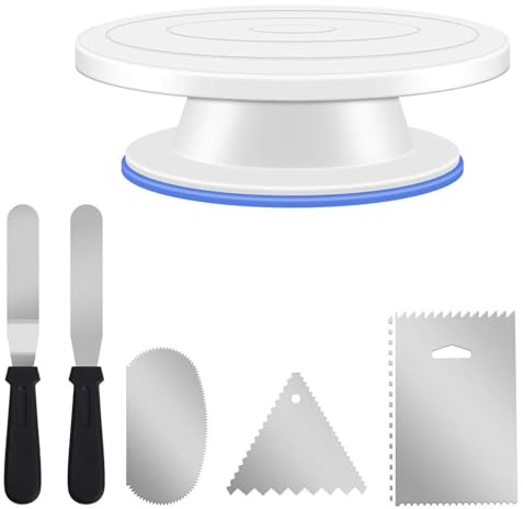 EVER RICH ® Tortenständer Kuchen Drehteller Cake Decorating Turntable mit Zuckerguss, Spritzbeutel und Tipps-Set, Vereisungsspachtel und glatter, Gebäckwerkzeug (6 PCS Set)