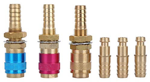 3 Pezzi M10 Raffreddato ad Acqua e Adattatore per Gas Connettore Rapido Raccordo Tubo Flessibile Rosso + Giallo + Blu per Torcia per Saldatura TIG
