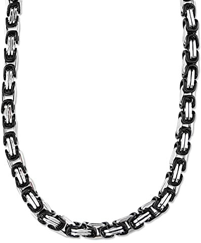 König Design 9 mm Königskette Armband Herrenkette Männer Kette Halskette Panzerkette, 55 cm Silber/Schwarz Edelstahl Ketten