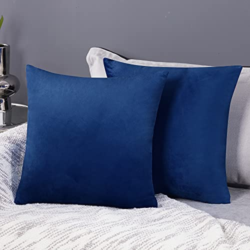 Deconovo Pack of 2 Crushed Velvet Cushion Covers 55cm x 55cm 22x22 Inches Throw Pillow Cases Plain Cushion Protectors for Bed with Invisible Zipper Navy Blue