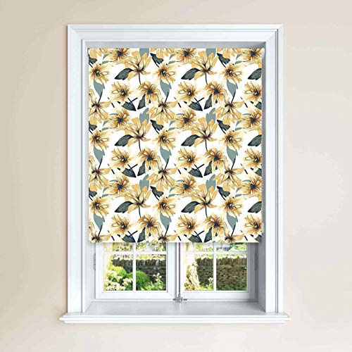Lister Cartwright Floral & Leaf Ochre Blackout Roller Windows Blinds Easy Fit Child Safety Cut To Size Fixing Included Made to Measure (90 x 140 cm)