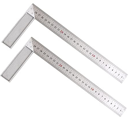 FEMONGY Anschlagwinkel, 2 Stück 30cm Rechter Winkel Schreinerwinkel mit Anschlag, Aluminiumlegierung Millimeterskala Messlayout Winkel Werkzeug für Tischler Ingenieur