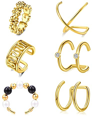 Funseedrr 3-6stk Ohrklemme Ohrmanschette Edelstahl Ear Cuff Fake Helix Knorpel Ohrringe Kein Piercing Ohrclips Gold