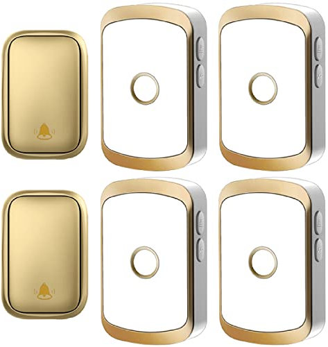 『Aucune pile requise』 Sonnette sans fil étanche IP55, kit de carillon de porte avec 6 récepteurs enfichables et émetteur auto-alimenté à 2 pressions, 5 niveaux de volume, 60 carillons, plage de fonc