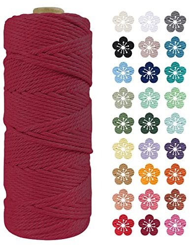 LEREATI Makramee Garn 2mm x 100m Weinrot Baumwollkordel Natur Baumwollseil Farbig Baumwollgarn, Macrame Cord 2mm für DIY Geflochten, Makramee Deko, Hängepflanze, Wandbehang, Vorhang