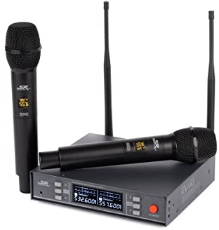 Monoprice 200-Channel UHF Dual Handheld Wireless Microphones System, 262 Feet (80 Meter) Range, Perfect for Church, Birthdays, Karaoke, Weddings, Events - Stage Right Series,Black